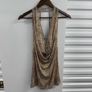 Victoria's Secret Very Sexy Y2K Leopard Halter Backless Mini Dress M Gold Bar